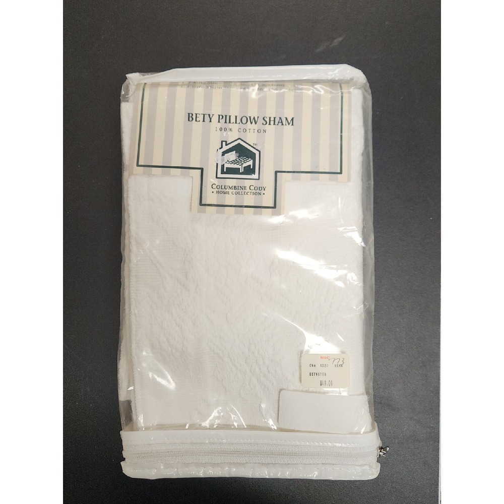 Vtg Columbine Cody Home Collection Bety‎ Pillow Sham Cotton White Standard 1995